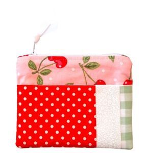 Coin Purse Zipper Pouch Cherries Soft Handcrafted